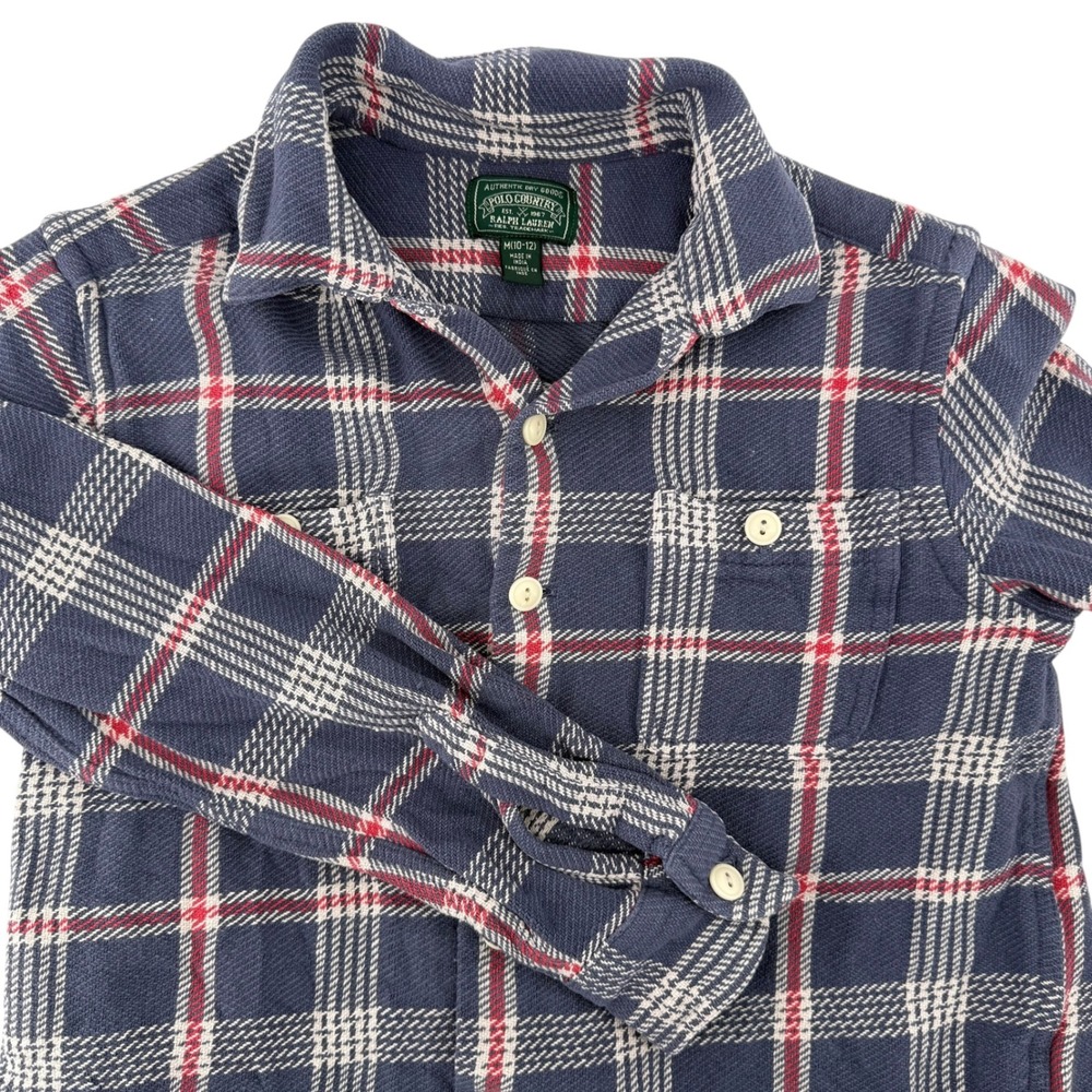 Polo Country Ralph Lauren Kids Plaid Flannel Shacket Size M 10 12 Blue Red‎